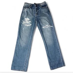 Windsor Distressed Baggy Straight Leg Jeans Button Fly Size 9 Boyfriend 90’s Y2K
